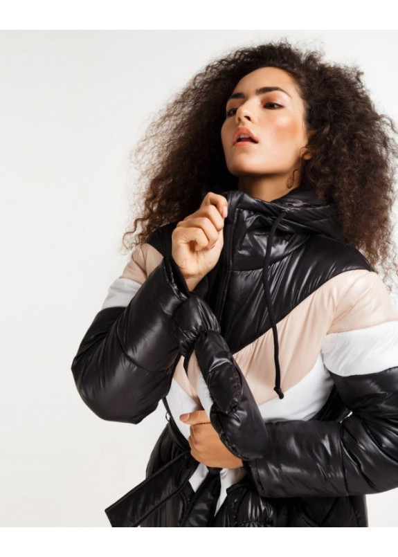 Пуховик с варежками - черный/беж/белый Изображение Пуховик с варежками - черный/беж/белый