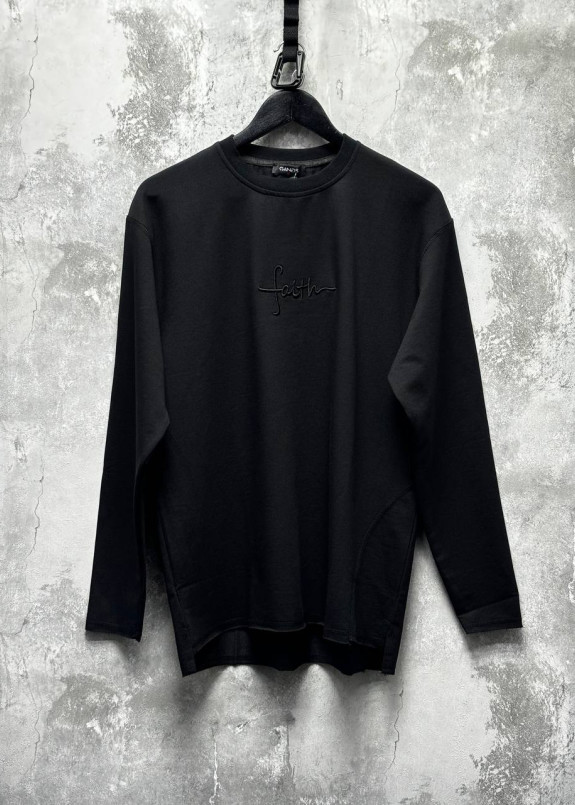 Лонгслів оверсайз з вишивкою faice чорний MFStore Изображение Лонгслів оверсайз з вишивкою faice чорний MFStore