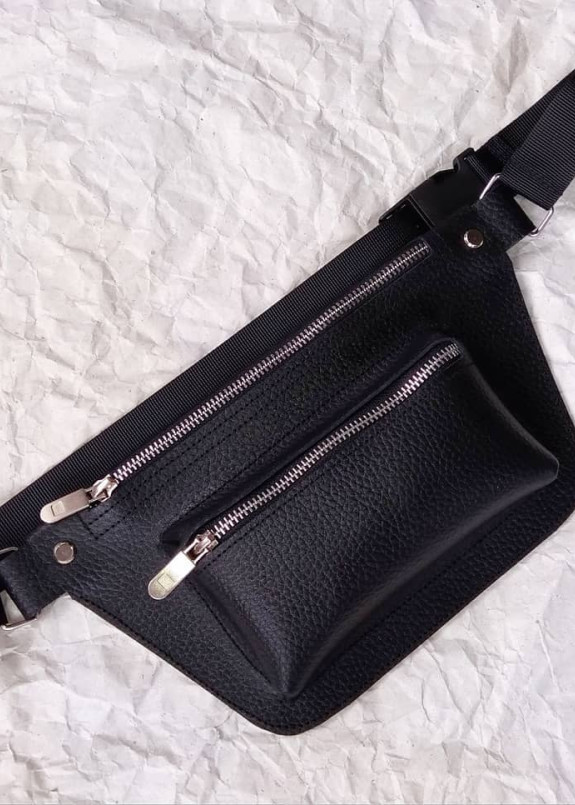 Бананка плоская из натуральной кожи с двумя замками Изображение Бананка плоская из натуральной кожи с двумя замками