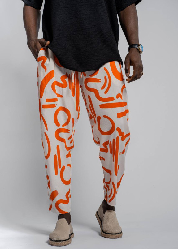 Штани вільного крою з помаранчевим малюнком MFStore Изображение Штани вільного крою з помаранчевим малюнком MFStore