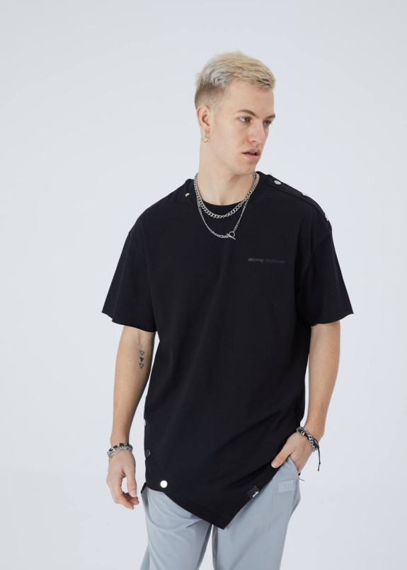 Футболка асиметрична з кнопками чорна MFStore Изображение Футболка асиметрична з кнопками чорна MFStore