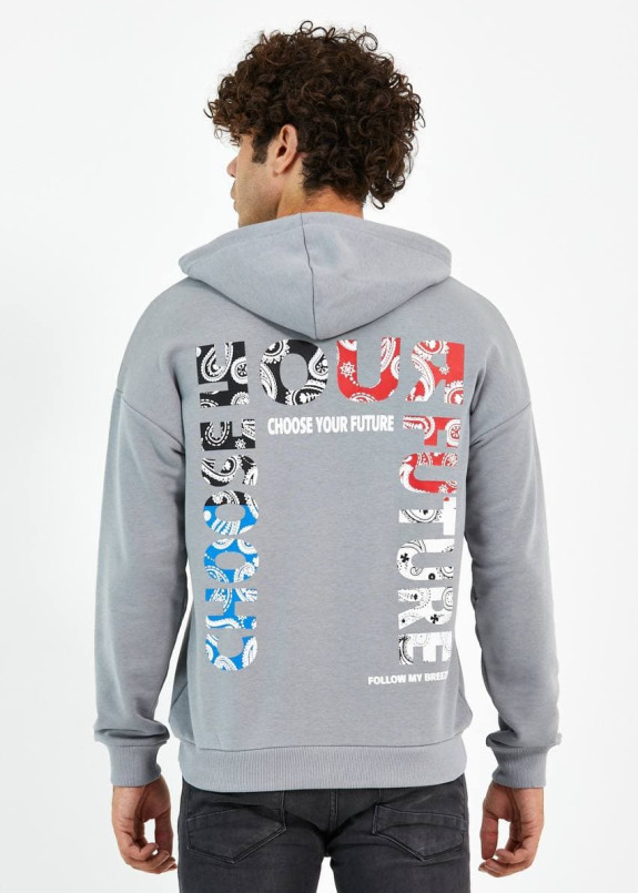 Худі чоловіче з принтами на грудях та спині сіре MFStore Изображение Худі чоловіче з принтами на грудях та спині сіре MFStore