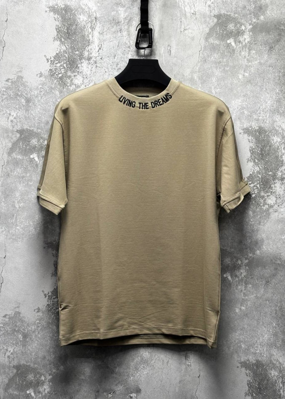 Футболка вільного крою з вишивкою на шиї кава MFStore Изображение Футболка вільного крою з вишивкою на шиї кава MFStore