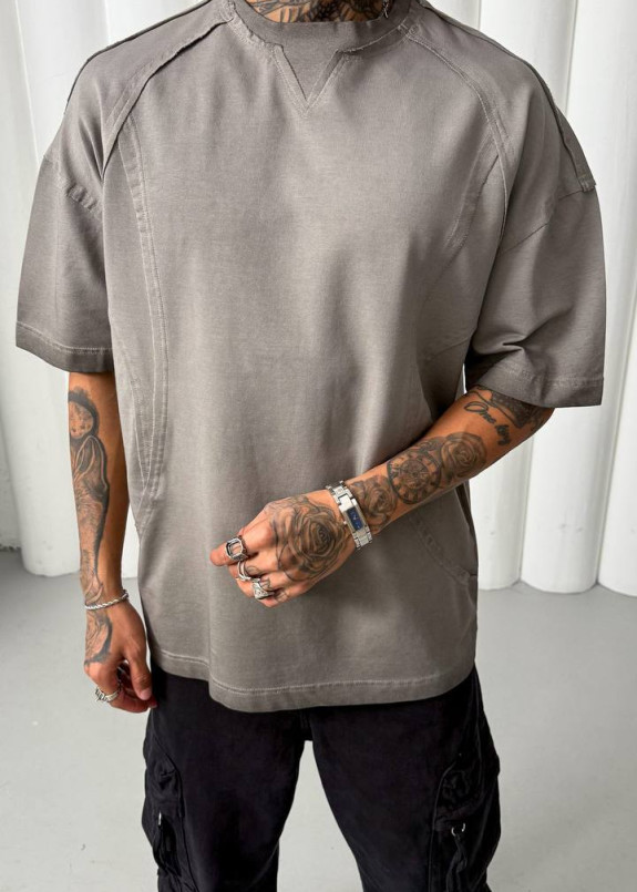 Дизайнерська виварена футболка оверсайз світло-сіра MFStore Изображение Дизайнерська виварена футболка оверсайз світло-сіра MFStore