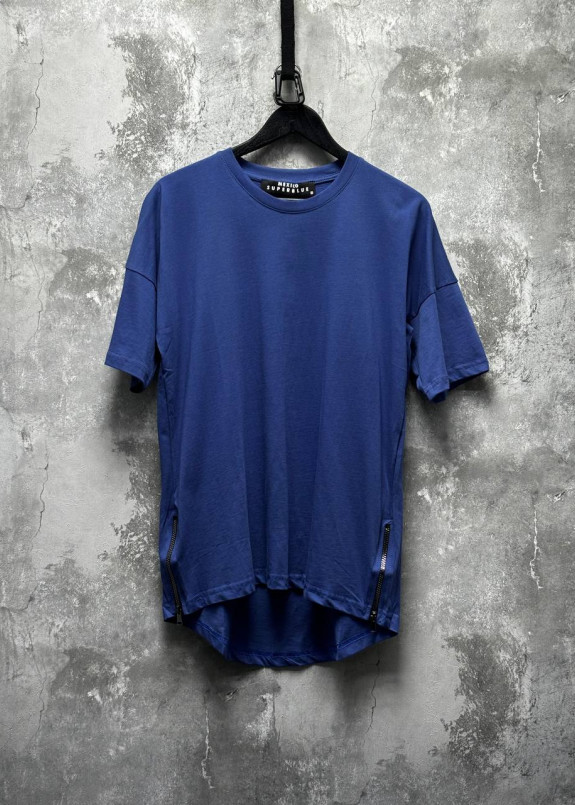 Футболка вільного крою с застібками по боках синя MFStore Изображение Футболка вільного крою с застібками по боках синя MFStore