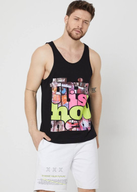 Майка черная с разноцветными текстом MFStore Изображение Майка черная с разноцветными текстом MFStore