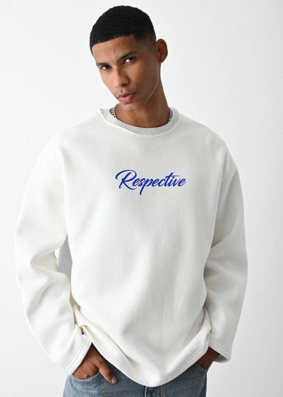 Світшот оверсайз з текстом на флісі білий MFStore Изображение Світшот оверсайз з текстом на флісі білий MFStore