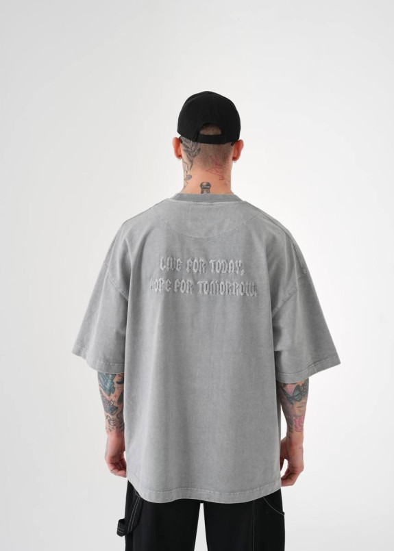 Футболка оверсайз з вишивкою світло-сіра MFStore Изображение Футболка оверсайз з вишивкою світло-сіра MFStore