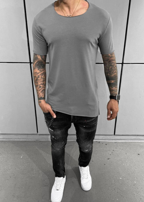 Футболка асиметрична з необробленим краєм сіра MFStore Изображение Футболка асиметрична з необробленим краєм сіра MFStore