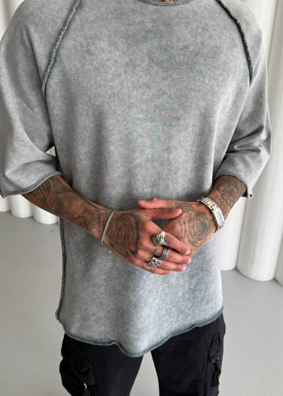 Футболка оверсайз виварена з необробленими кроями сіра світла MFStore Изображение Футболка оверсайз виварена з необробленими кроями сіра світла MFStore