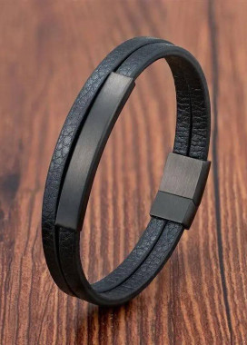 Браслет чоловічий із натуральної шкіри чорний MFStore Изображение Браслет чоловічий із натуральної шкіри чорний MFStore