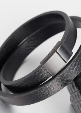 Модний чорний шкіряний браслет із магнітною застібкою MFStore Изображение Модний чорний шкіряний браслет із магнітною застібкою MFStore