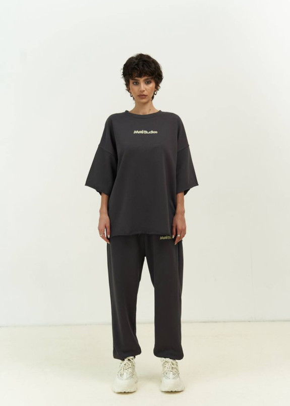 Костюм оверсайз жіночий з текстом сірий MFStore Изображение Костюм оверсайз жіночий з текстом сірий MFStore