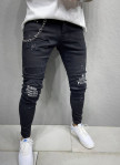 Изображение Узкие джинсы рванные с текстом на коленях черные MFStore
