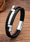 Браслет-мотузка шкіряний з металічною вставкою хром MFStore Изображение Браслет-мотузка шкіряний з металічною вставкою хром MFStore