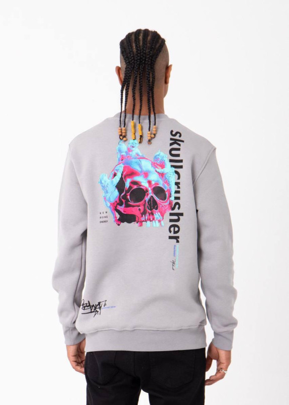 Свитшот серый на флисе c принтом scull MFStore Изображение Свитшот серый на флисе c принтом scull MFStore