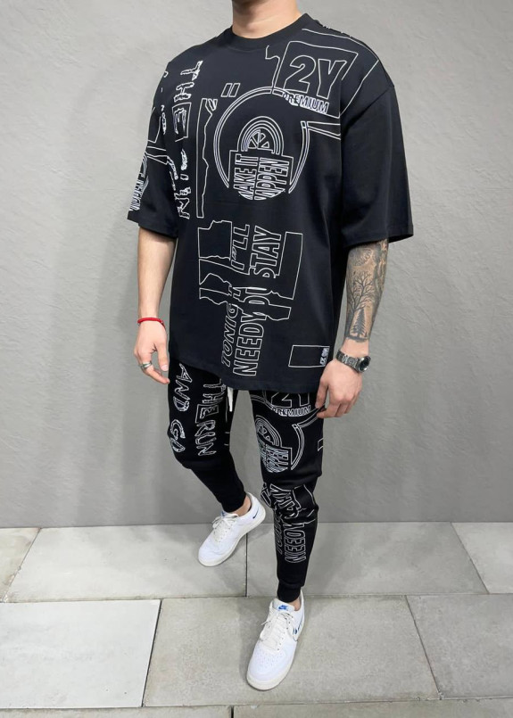 Костюм оверсайз літній з принтом чорний MFStore Изображение Костюм оверсайз літній з принтом чорний MFStore