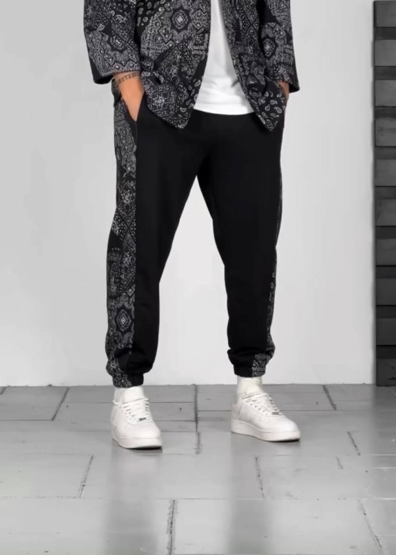 Спортивні штани вільного крою з лампасами чорні MFStore Изображение Спортивні штани вільного крою з лампасами чорні MFStore