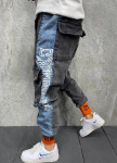 Изображение Джинсы с накладными карманами и оранжевыми манжетами серые MFStore