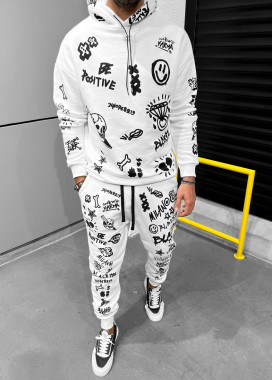 Костюм оверсайз с тектом і принтами біло-чорний MFStore Изображение Костюм оверсайз с тектом і принтами біло-чорний MFStore