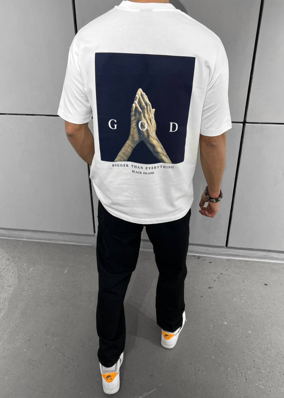 Футболка оверсайз с текстом і принтами god біла MFStore Изображение Футболка оверсайз с текстом і принтами god біла MFStore
