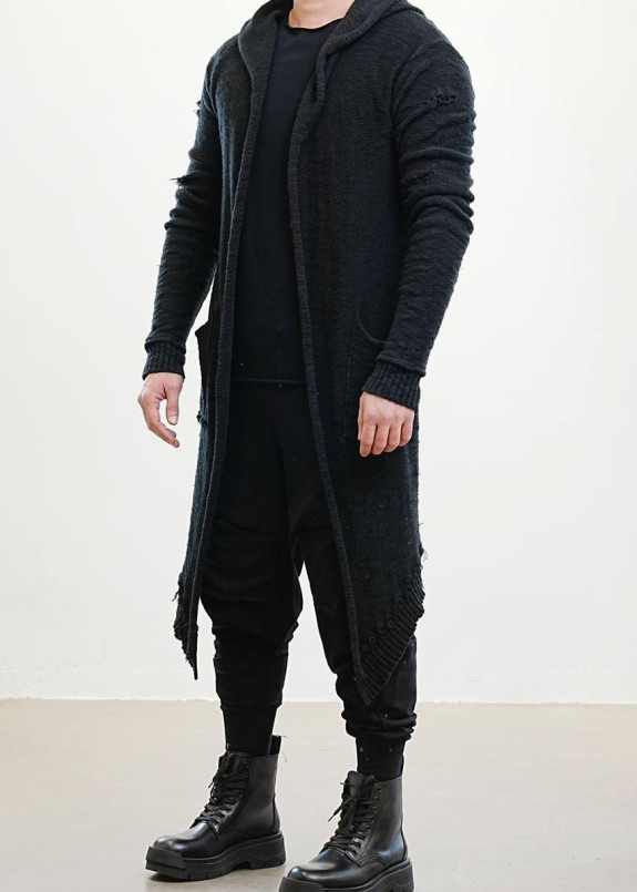 Кардиган чоловічий вʼязаний чорний з дірками MFStore Изображение Кардиган чоловічий вʼязаний чорний з дірками MFStore