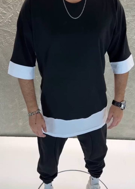 Футболка оверсайз чорна з білими вставками MFStore Изображение Футболка оверсайз чорна з білими вставками MFStore