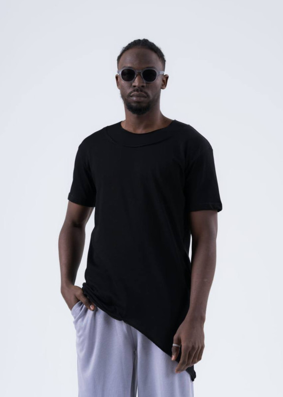 Стильна асиметрична футболка чорна MFStore Изображение Стильна асиметрична футболка чорна MFStore