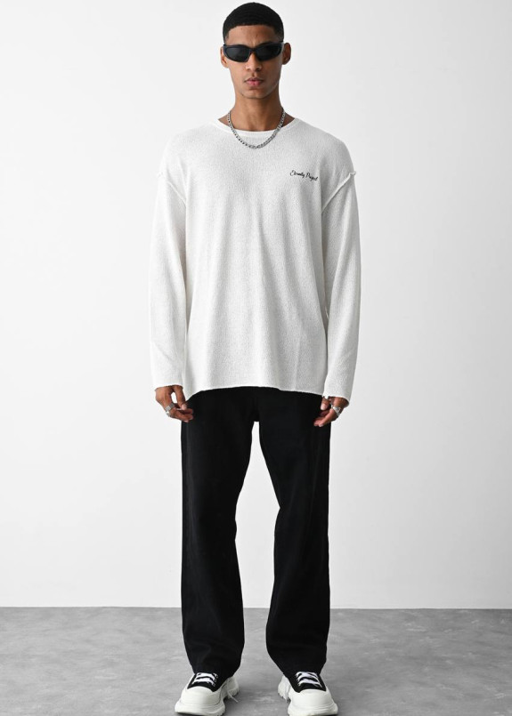 Лонгслів з принтом на спині вільного крою білий MFStore Изображение Лонгслів з принтом на спині вільного крою білий MFStore