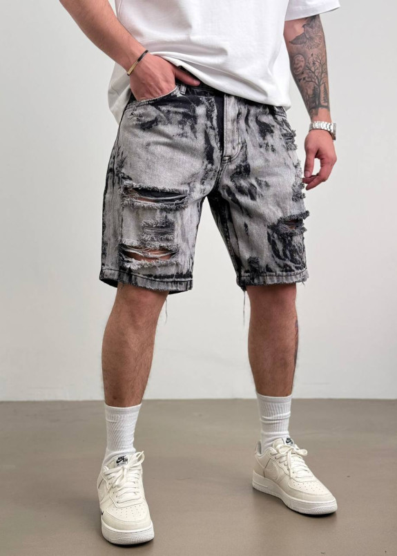 Стильні джинсові шорти вільного крою чорно- сірі MFStore Изображение Стильні джинсові шорти вільного крою чорно- сірі MFStore