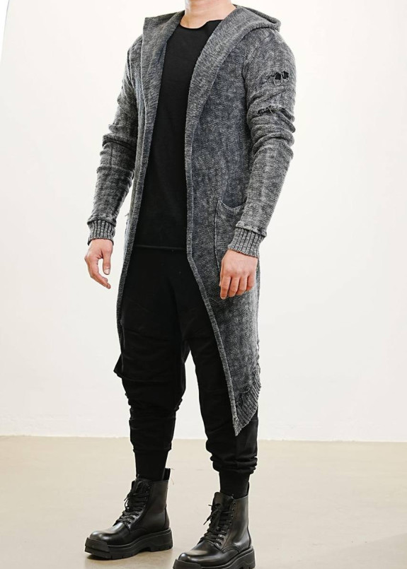 Кардиган чоловічий вʼязаний виварений сірий з дірками MFStore Изображение Кардиган чоловічий вʼязаний виварений сірий з дірками MFStore