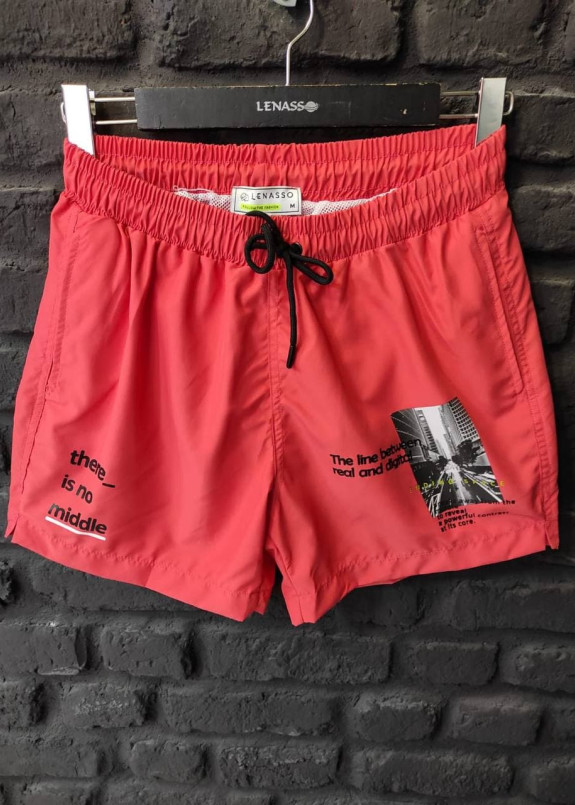 Шорты плавательные мужские c принтом и текстом коралловый Mfstore Изображение Шорты плавательные мужские c принтом и текстом коралловый Mfstore