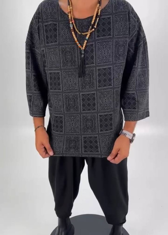 Футболка кімано вільного крою в клітинку сіра MFStore Изображение Футболка кімано вільного крою в клітинку сіра MFStore