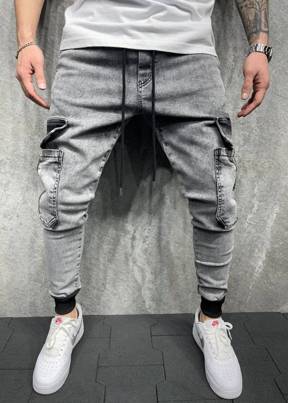 Джинсы серые с накладными карманами и черными манжетами MFStore Изображение Джинсы серые с накладными карманами и черными манжетами MFStore