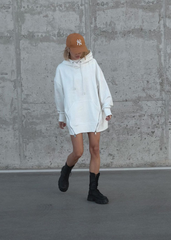 Худи молочное oversize с двумя молниями Изображение Худи молочное oversize с двумя молниями