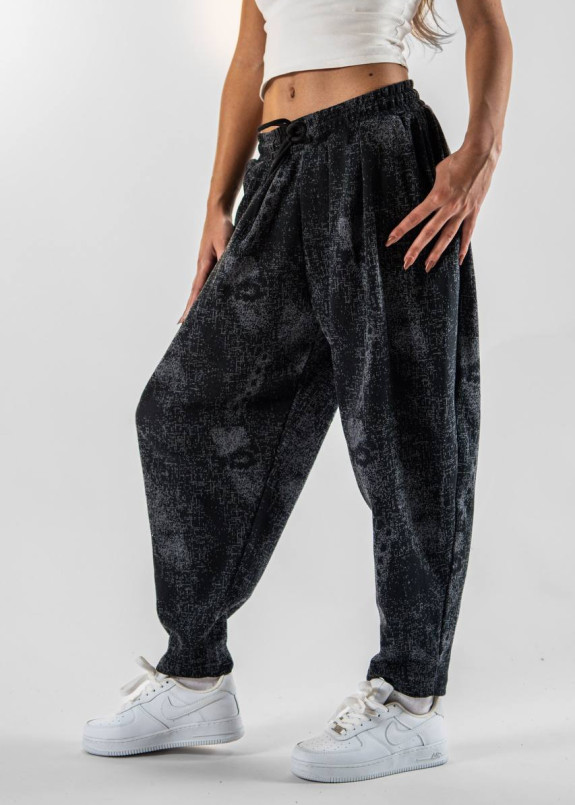 Стильні штани унісекс вільного крою звужені до низу чорно-сірі MFStore Изображение Стильні штани унісекс вільного крою звужені до низу чорно-сірі MFStore