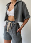 Изображение Костюм вільного крою жіночий з шортами і рубашкою сірий MFStore
