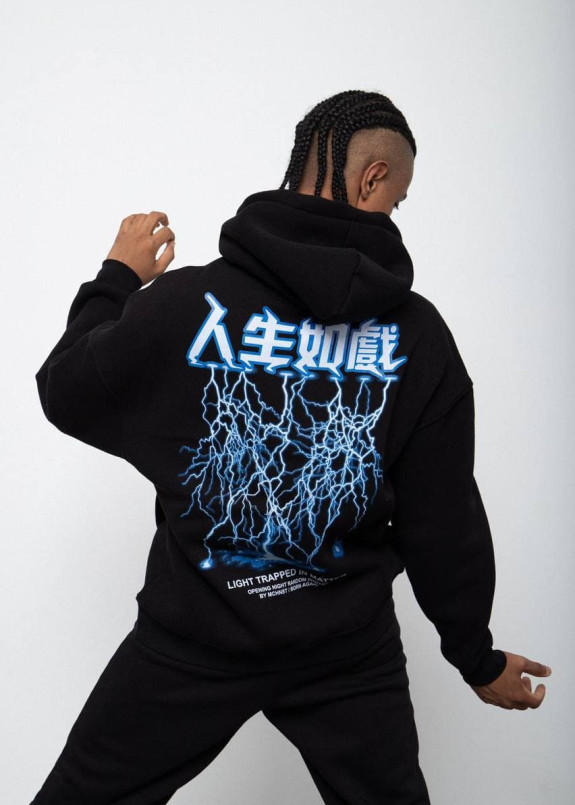 Худи оверсайз с принтом молний на спине черное MFStore Изображение Худи оверсайз с принтом молний на спине черное MFStore