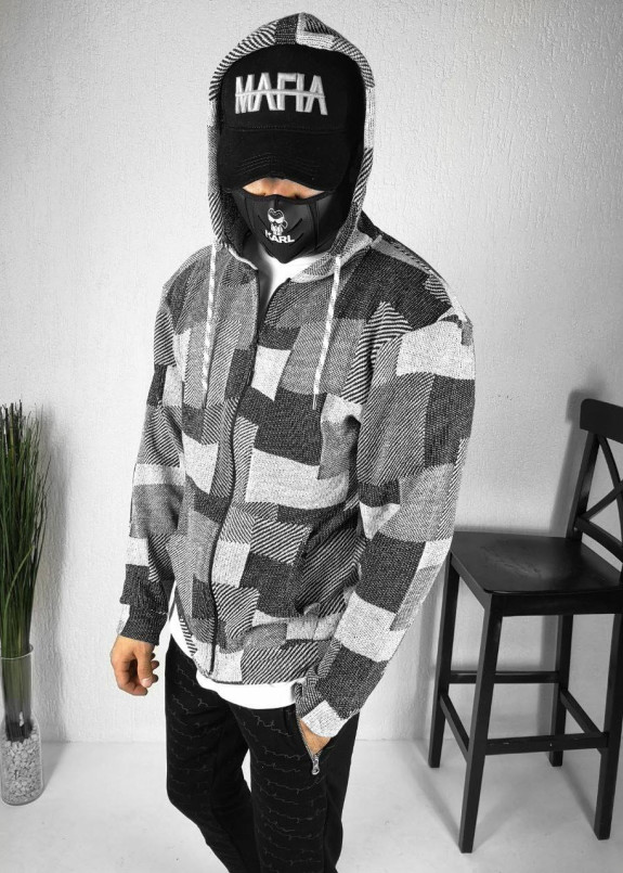 Худі чоловіче на блискавці сіре в клітинку MFStore Изображение Худі чоловіче на блискавці сіре в клітинку MFStore