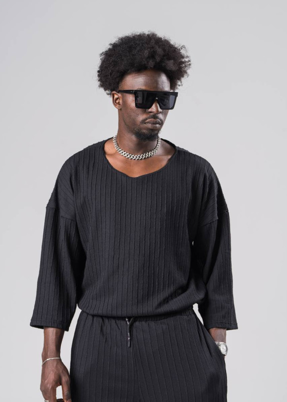 Футболка кімоно оверсайз в смужку чорна MFStore Изображение Футболка кімоно оверсайз в смужку чорна MFStore