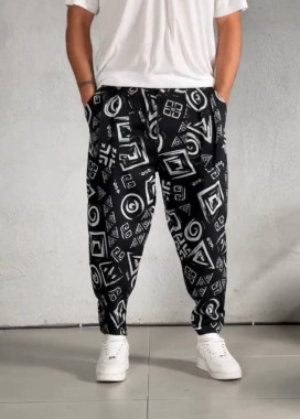 Штани вільного крою з абстрактними малюнками чорно-білі MFStore Изображение Штани вільного крою з абстрактними малюнками чорно-білі MFStore