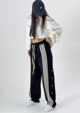 Стильні штани багі унісекс зі смужками і кнопками по бокам MFStore Изображение Стильні штани багі унісекс зі смужками і кнопками по бокам MFStore