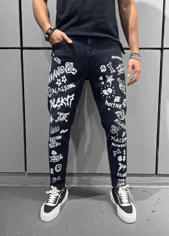 Джинси завужені з білими принтами MFStore Изображение Джинси завужені з білими принтами MFStore