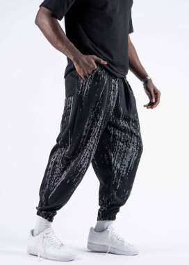 Стильні штани вільного крою чорні з білими смужкам MFStore Изображение Стильні штани вільного крою чорні з білими смужкам MFStore