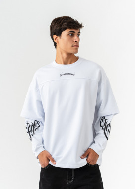 Стильний лонгслів з подвійним рукавом і принтом білий MFStore Изображение Стильний лонгслів з подвійним рукавом і принтом білий MFStore