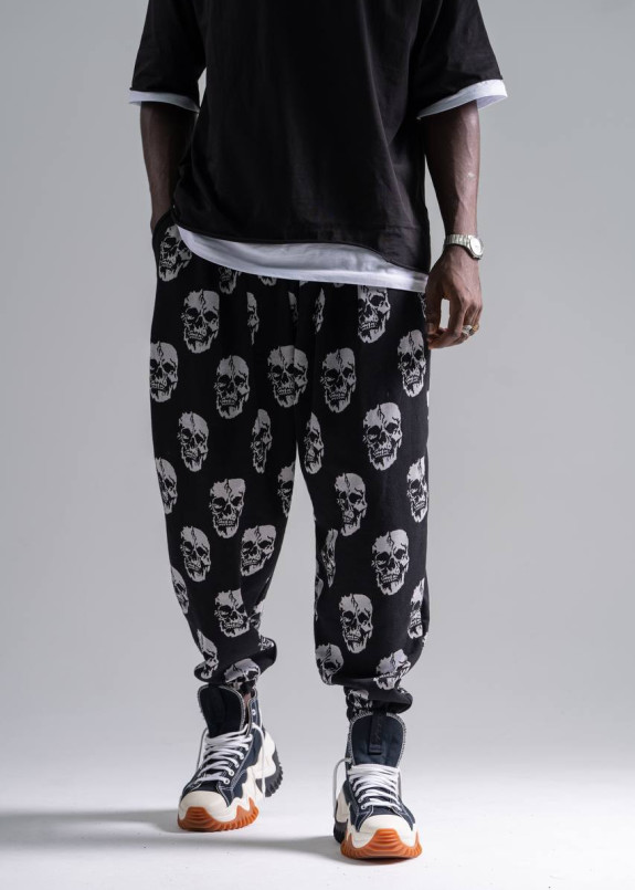 Штани вільного крою з черепами на манжеті чорні MFStore Изображение Штани вільного крою з черепами на манжеті чорні MFStore