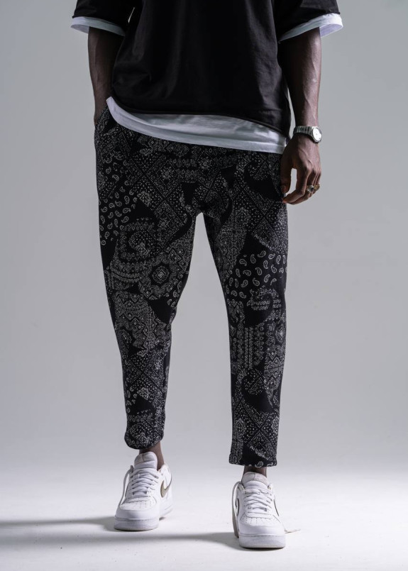 Штани вільного крою з малюнками лоскути чорні MFStore Изображение Штани вільного крою з малюнками лоскути чорні MFStore