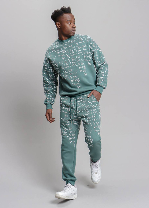 Костюм оверсайз з білим текстом на флісі ментоловий MFStore Изображение Костюм оверсайз з білим текстом на флісі ментоловий MFStore