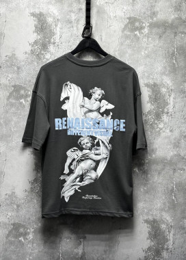 Футболка з текстом і принтами оверсайз cіра MFStore Изображение Футболка з текстом і принтами оверсайз cіра MFStore