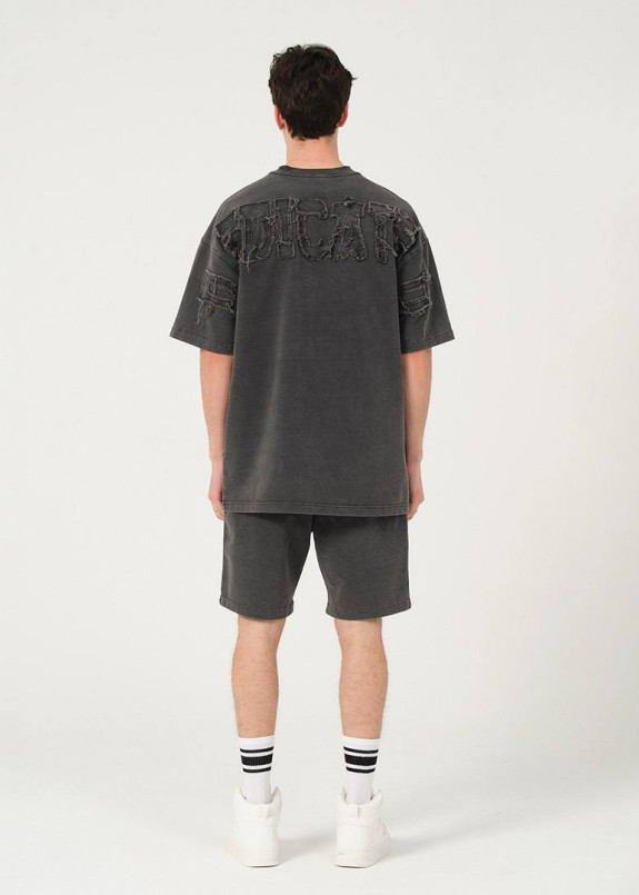 Костюм оверсайз літній виварений з текстом на спині сірий MFStore Изображение Костюм оверсайз літній виварений з текстом на спині сірий MFStore